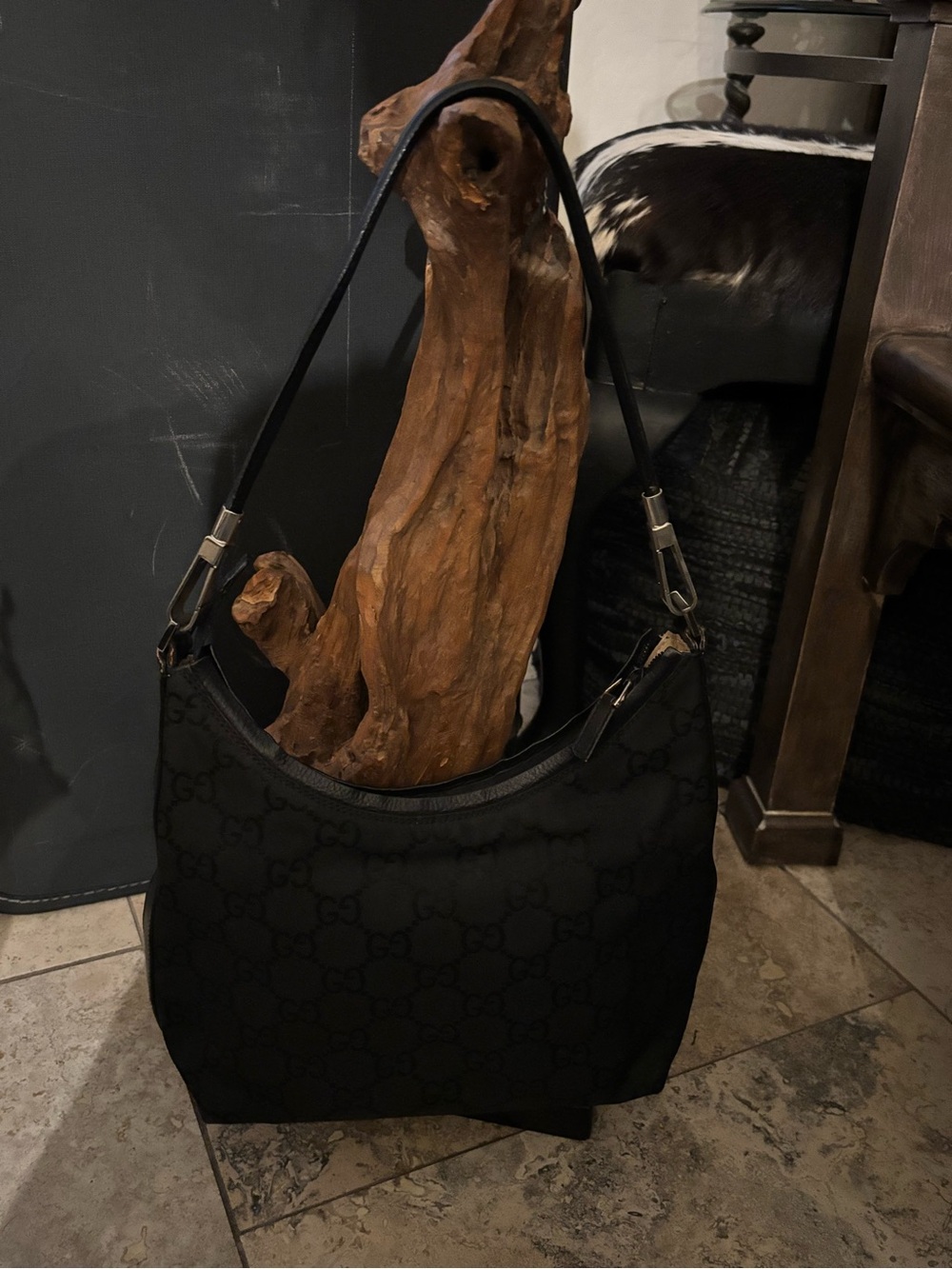 Gucci Black GG Monogram Hobo Shoulder Bag